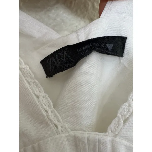 Zara White Poplin Tie Strap Midi Dress Large Milkmaid Corset Drop Waist 0881/334 - Image 6