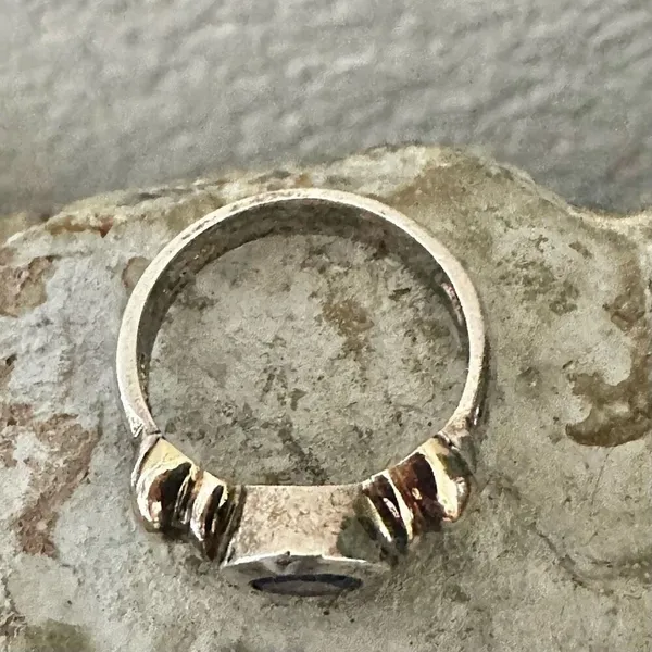 Unique Sterling Silver & 14K Gold Ring with Blue Faceted Stone - Image 3