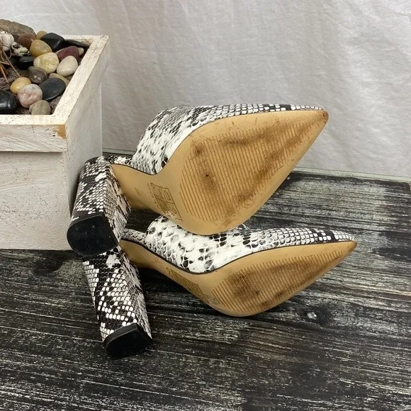Aldo Ivory & Gray Snake Python Print Block Heel Slide Shoes 6 - Image 5