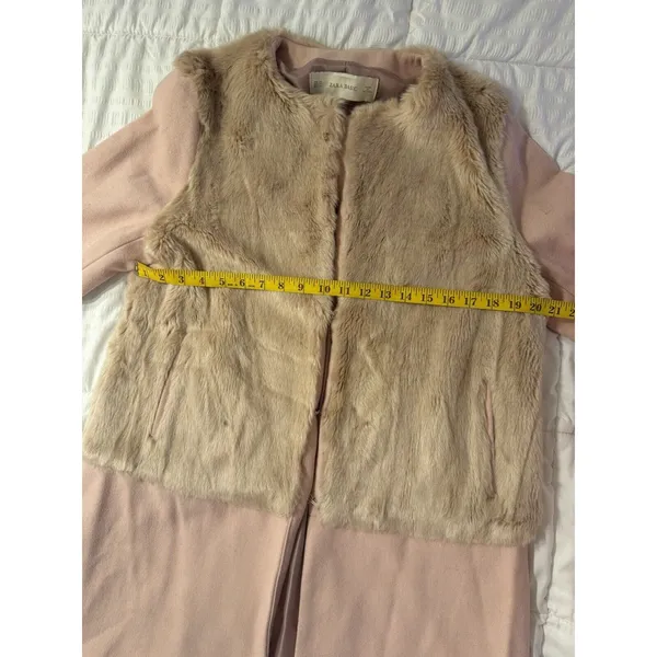 Zara Basic Coat Peacoat Wool Blend Pink Blush Faux Fur Women's XL Wicked - Image 4
