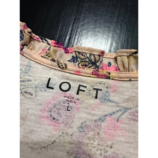 LOFT Womens‎ Large Floral Sleeveless Ruffle Neck Tie Blouse Pink Yellow - Image 4