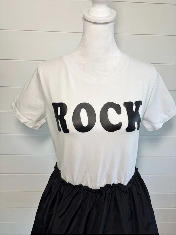 ROCK White Graphic Mini Dress Black Bubble Skirt Cotton Blend Size M - Image 3