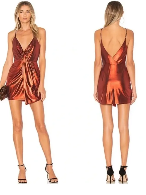 Revolve H:ours Lilith Dress Metallic Dark Red Size Small Draped Mini Going Out - Image 3