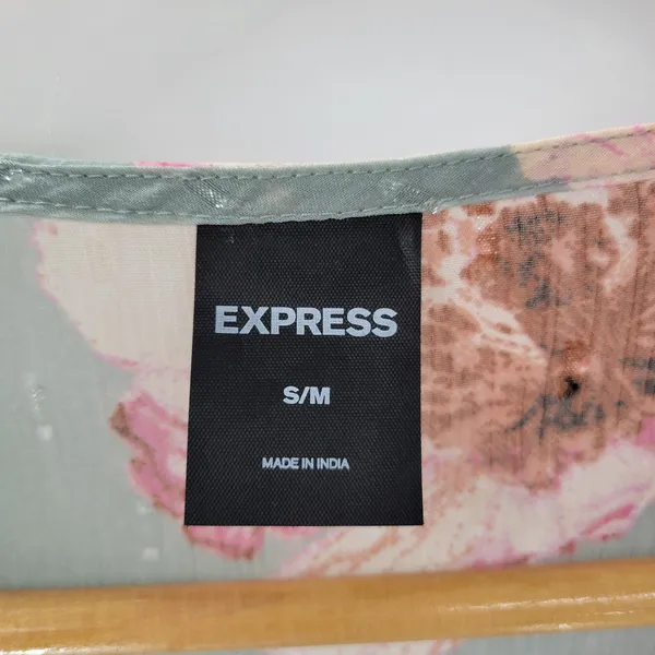 Express Wrap Dress Womens S/M Green Floral Watercolor Sheer Tiered Long Maxi - Image 2