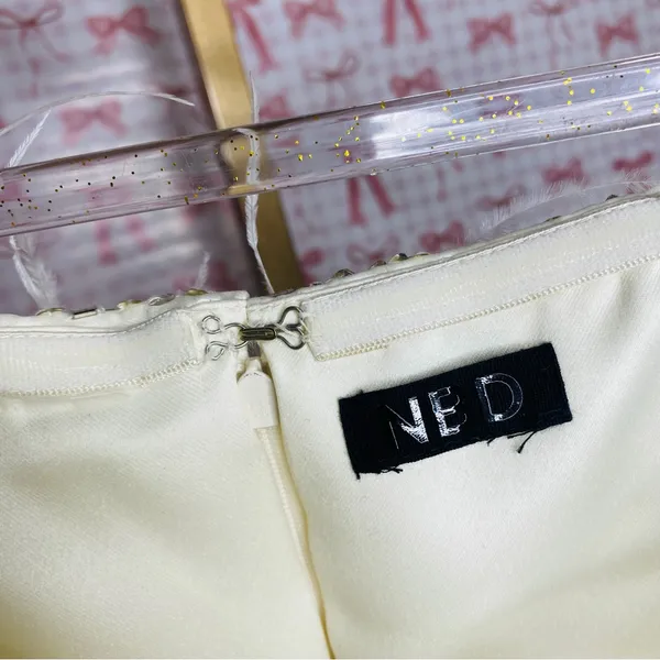 NBD x Revolve GRACY Strapless White Ostrich Feathered Sequin Mini Dress - Image 10