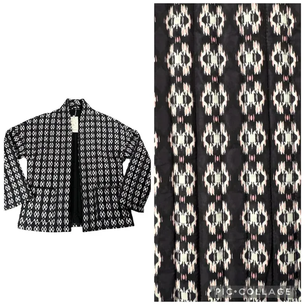 NWT Automet Quilted Open Front Jacket Black White Ikat‎ Small Boho - Image 2