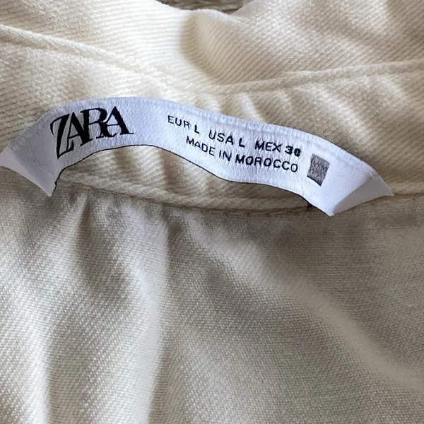 ZARA poplin long collared shirt dress tiered cream ivory ecru 3/4 sleeve large - Image 5