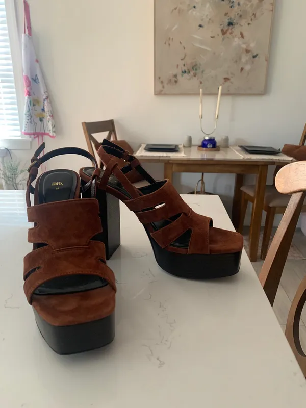 ZARA CHUNKY SUEDE PLATFORM SANDALS - Image 4