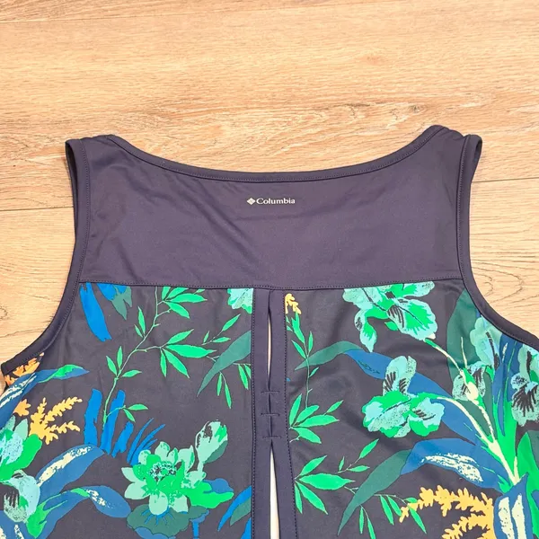 Columbia Tropical Floral Tank Top Dress‎ Blue Green Zip Front Athletic XSmall XS - Image 4