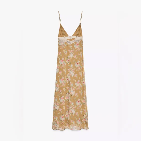 NWT Zara Floral Lace Slip Dress Lingerie-Inspired Midi Dress Spaghetti Strap XS - Image 8