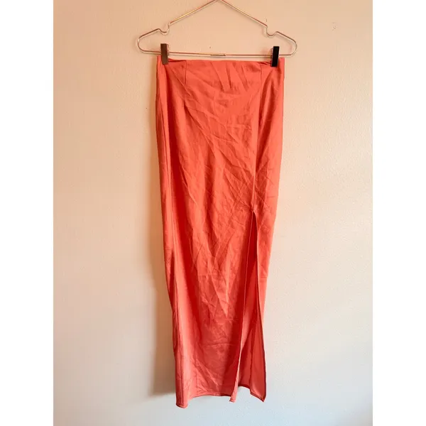 Princess Polly Maxi Skirt Women 4 Orange Rylee Satin Side Slit Formal Party‎ - Image 2
