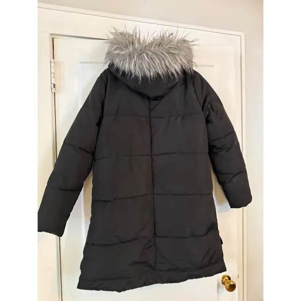 Be Boundless‎ Womens Black Faux Fur Trim Hooded Puffer Parka Jacket Size Large - Image 2