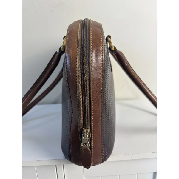Vtg MC Buenos Aires Woven Brown Argentina Leather Satchel Bowling Bag Embossed - Image 4