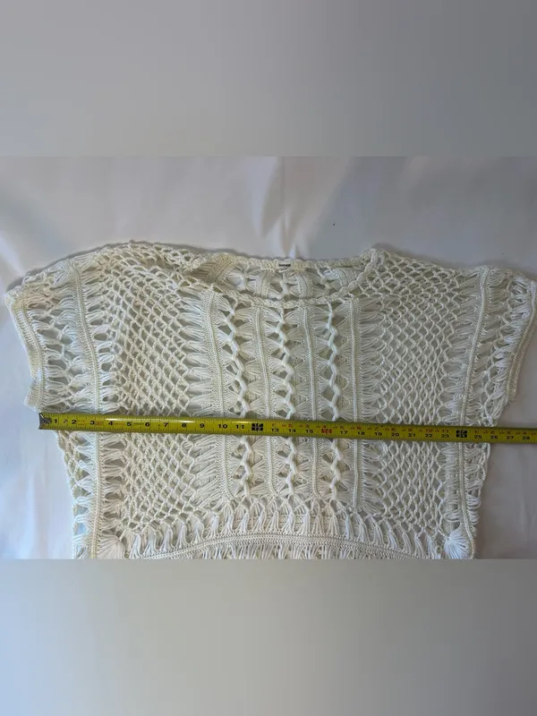 Garage Womens Crochet Top M/L White Fringe Boho Open Knit Festival Beach Hippie - Image 2