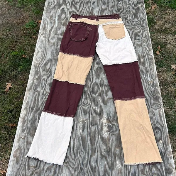 Brown patchwork pants blush mark size‎ small fall winter BoHo aesthetic grunge - Image 5