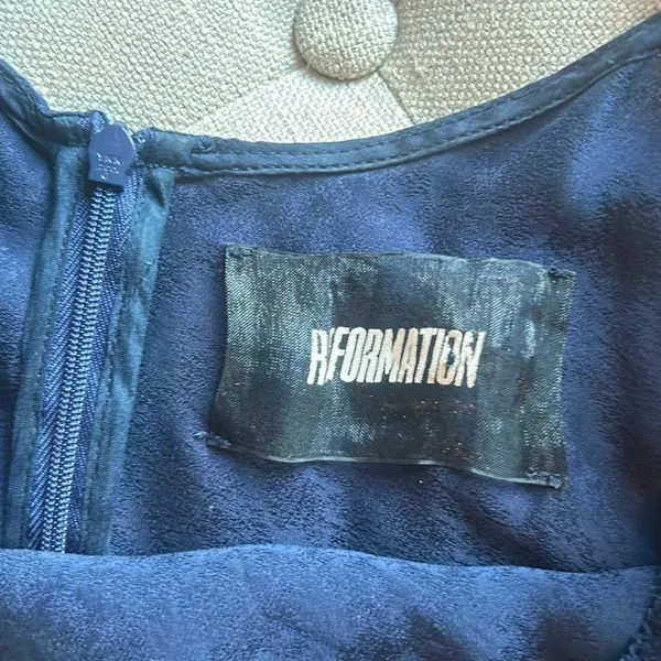 Reformation Navy Blue Imprinted Silk Maxi Dress Size‎ Small - Image 12