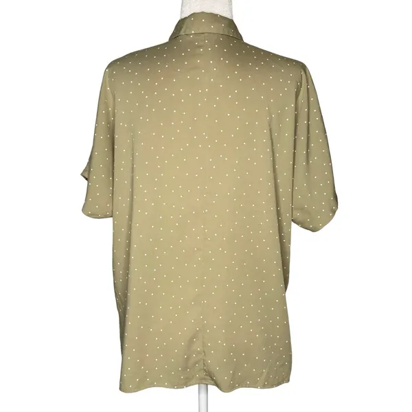UNIQLO M Olive Green Polka Dot Rayon Boxy Button Down Boyfriend Top Blouse Y2K - Image 4