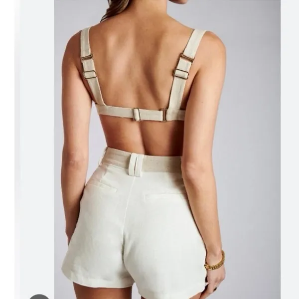 Meshki Yalda Cream Tan Linen Sleeveless Colorblock Bustier Crop Tank Top Size S - Image 4