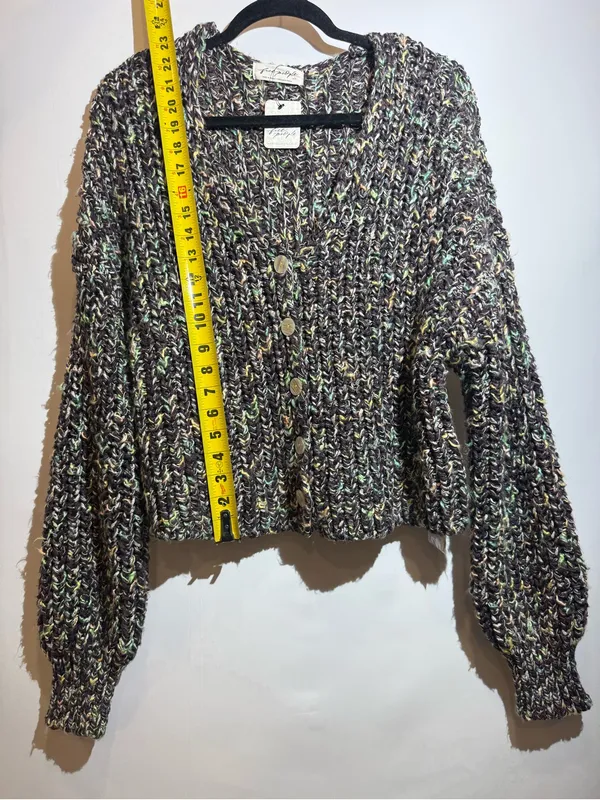 NWT Free People Flea Market Neon Sand Colorblock Cropped Chunky Cardi Size S - Image 4