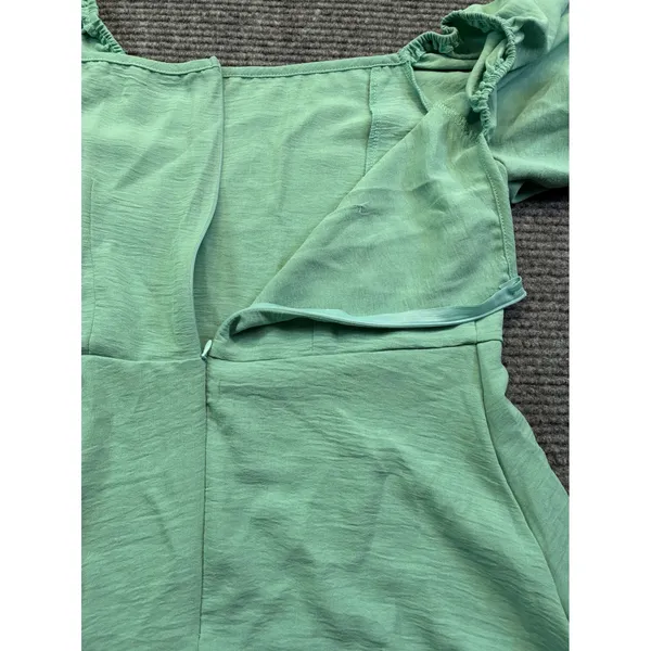 Mint Green Puff Sleeve Ruffle Mini Dress Square Neck Wrap Tie Side‎ Split Large - Image 7