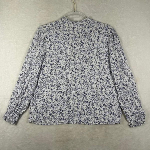 Reformation Blue White Floral Ruffle V Neck Long Sleeve Blouse Size M - Image 6