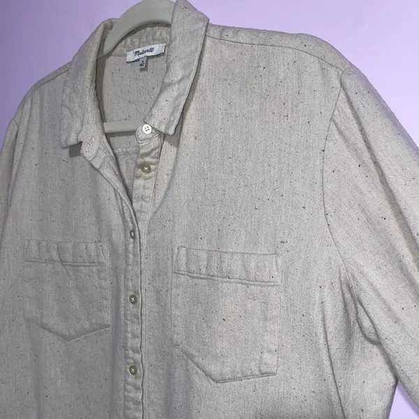 Madewell Button Up Shacket Women M Cream Long Sleeve Pockets Casual Minimalist - Image 2