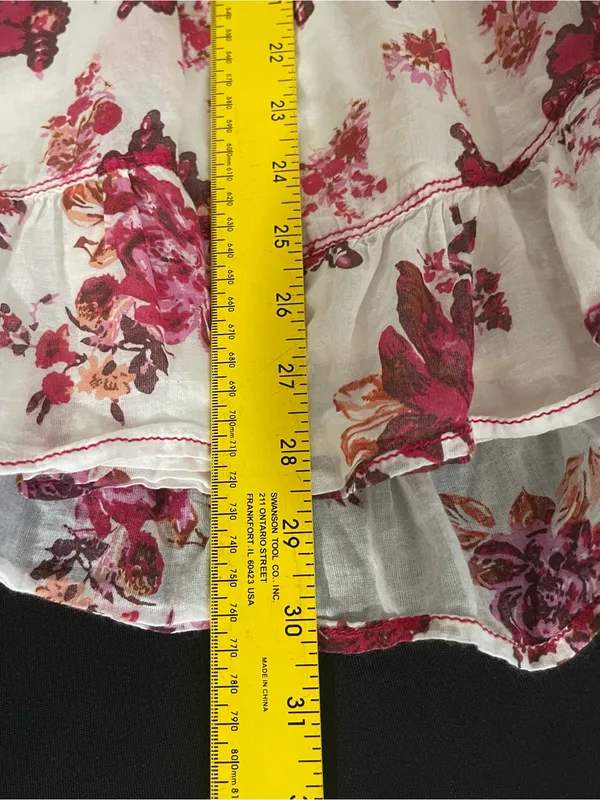 Free People White floral babydoll ruffle dress with Pink Floral Neckline - Image 8