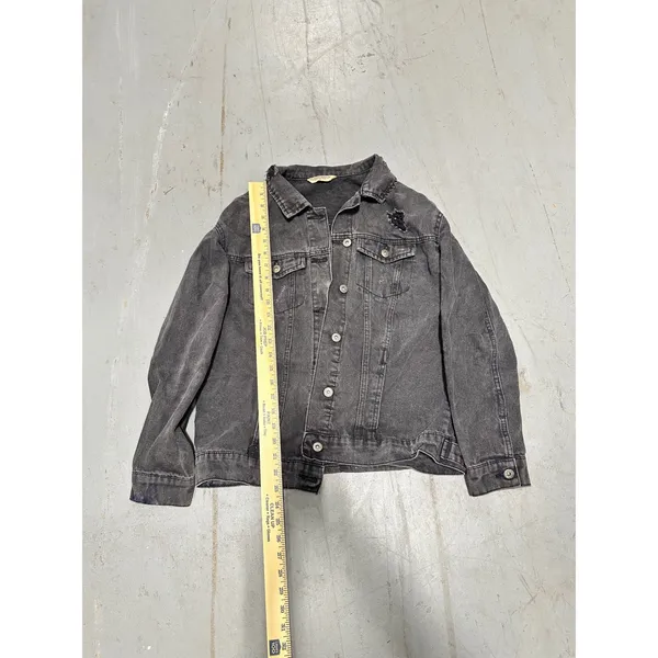 Highway Jeans Distressed Denim Jacket Washed Black Gray Trucker Mens Small - Image 5