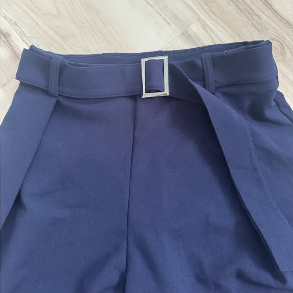 H&M Navy Blue Women’s Belted Trousers - Image 3
