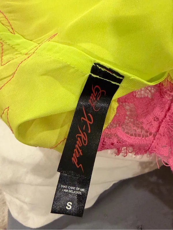 I.AM.GIA Neon Yellow & Hot Pink Lace Satin Chemise Slip dress - Image 5