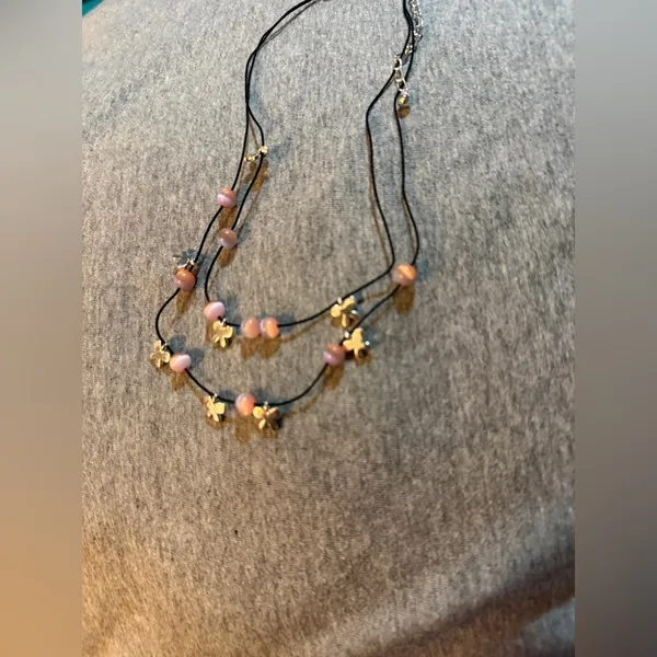 Pink and Black Beaded Butterfly Necklace NWT - Image 3