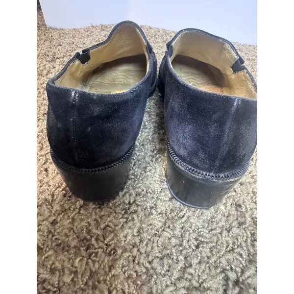 Joan & David Too Black Suede Block Heel Loafers Handmade Italy Vibram Sole 7.5M - Image 5