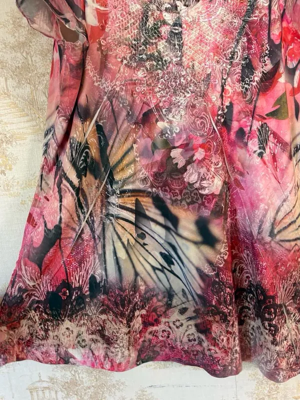 Y2K Unity World Wear Pink Embellished Butterfly Flutter Sleeve Going Out Top L - Image 2