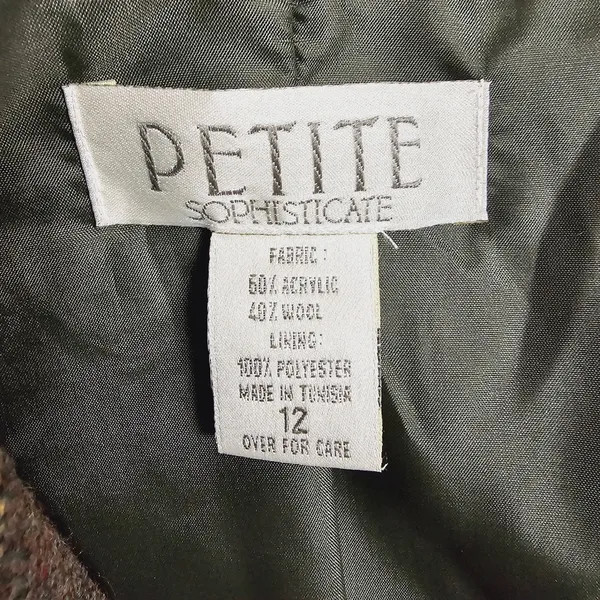 Vintage Petite Sophisticate Drab Olive Plaid Wool Blend Blazer Size 12 - Image 5