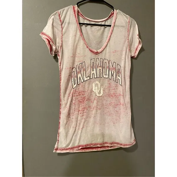 Campus Heritage Red Burnout V Neck Short Sleeve Oklahoma Sooners OU Size S - Image 3