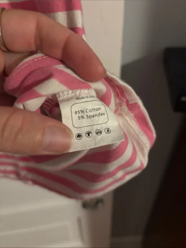 Oversized Pink & White Striped Pocket Tee Size L - Image 2