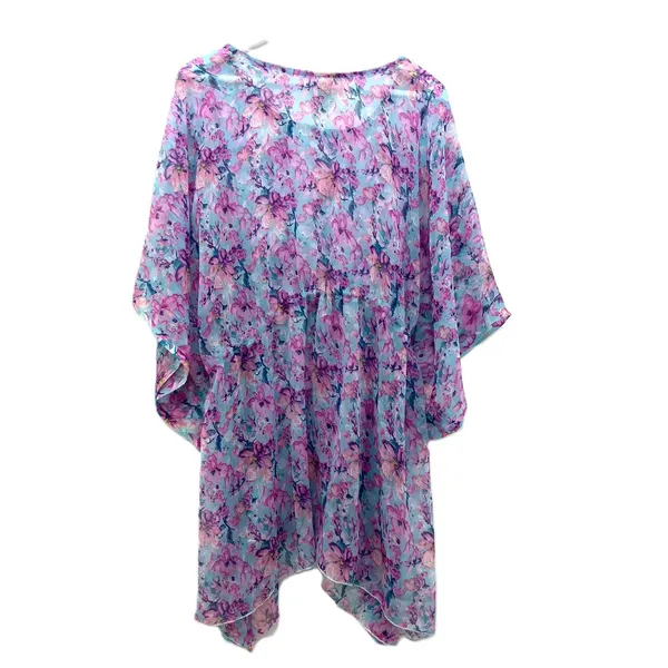 SUNFLOWER Pink Floral Kaftan Cover Up Sheer Summer Dress Boho Coastal Beachy OS - Image 6