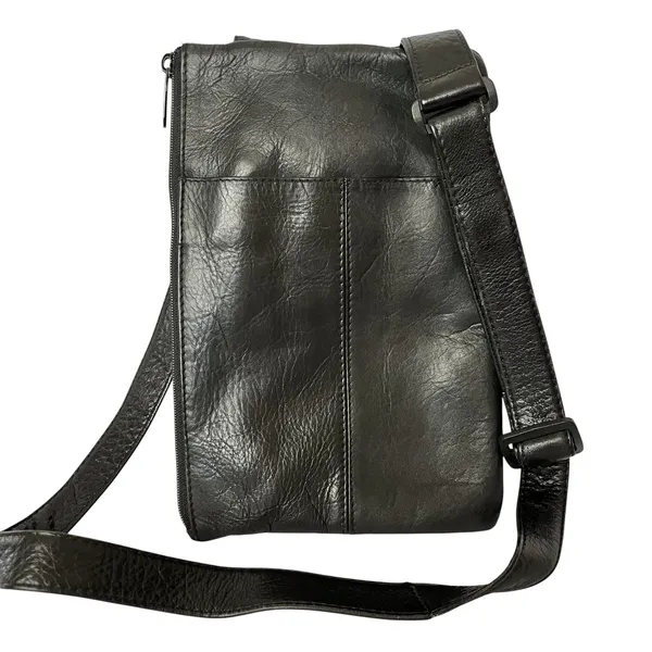 RARE HOBO International Vintage Black Leather Unisex Organizer Crossbody Bag - Image 3