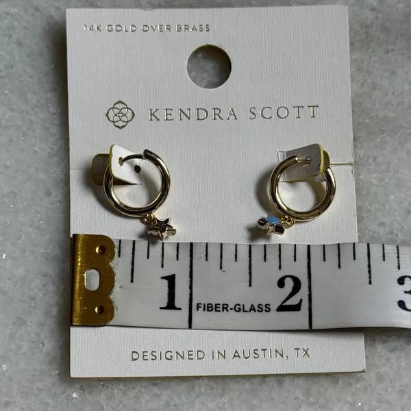 Kendra Scott Kayla Huggie Gold Hoop Earrings Blue Star Charm New - Image 5