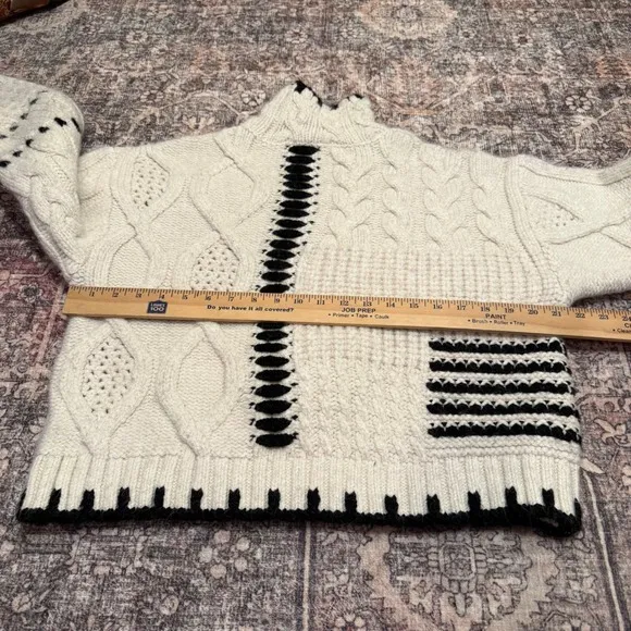 Zara Chunky Cable Knit Sweater | Black & Ivory Graphic | Mock Neck | Oversized S - Image 6