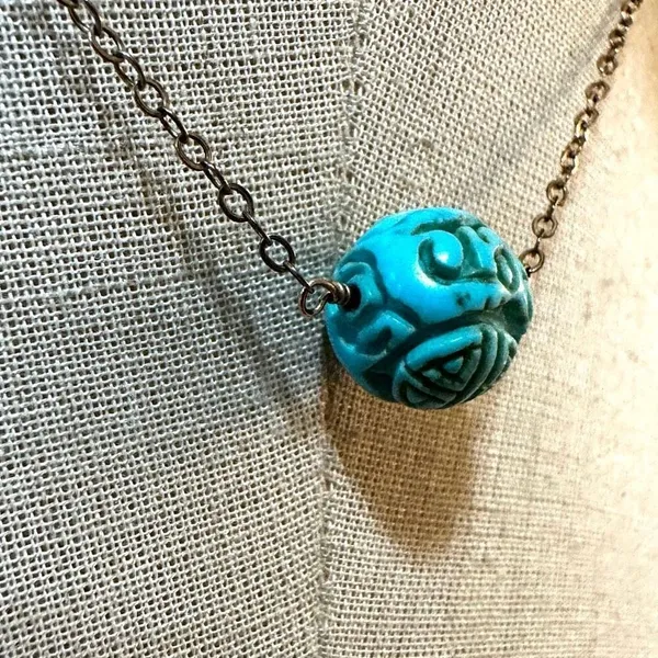 Turquoise Longevity Gold Filled Necklace Blue - Image 3