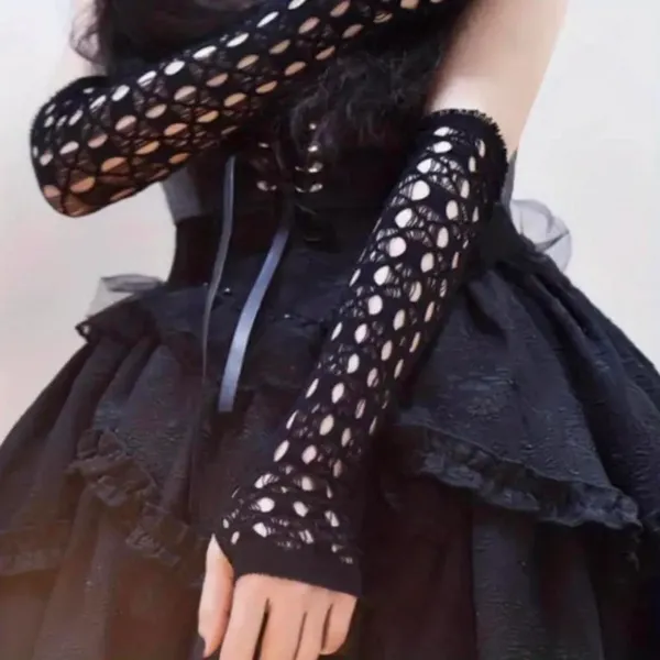 Black Hollow Out, Elegant Decorative Arm Cover, Leisure Style Fingerless Sleeves - Image 3