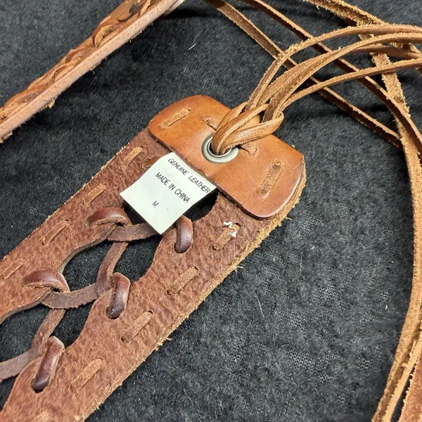Woven LEATHER Tasseled Wrap Belt Women SIZE ‎ Medium Cognac Brown - Image 2