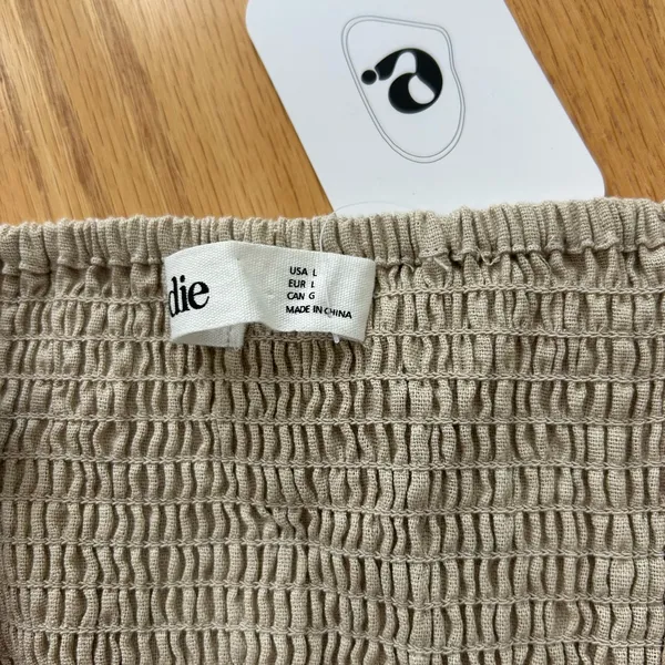 Elodie Linen Blend Cami‎ Mini Dress Tan Beige Ruffle Hem Large NWT - Image 10