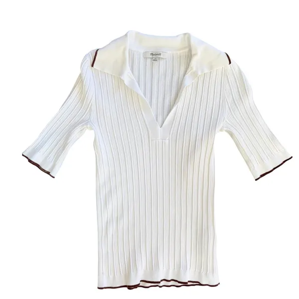 Madewell signature Knit Johnny Collar Sweater Contrast Trim NX533‎ XS - Image 5