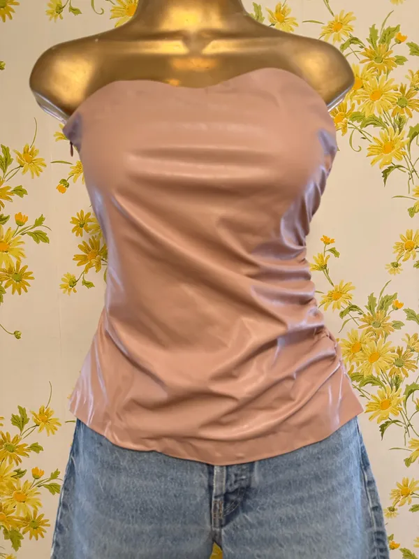 Zara Strapless Faux-Leather Top size S - Image 4
