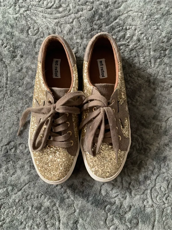 Not Rated Gold Glitter Sneakers with Taupe Accents - Image 3