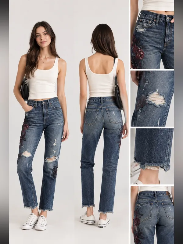 Abercrombie & Fitch Embroidered Distressed Straight Leg Jeans - Image 2