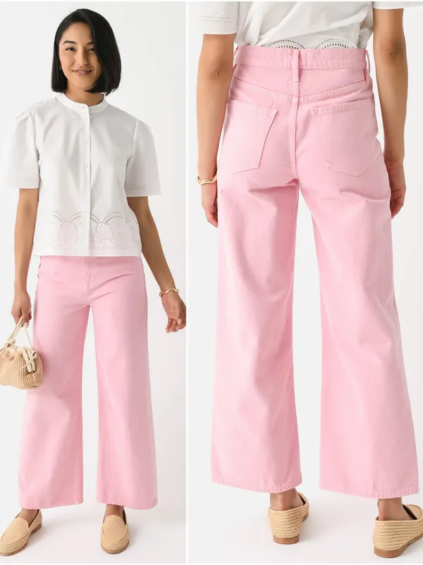 FRAME Le Jane Wide Leg Crop High Rise Jeans in Washed Dusty Pink Size 27 - Image 2