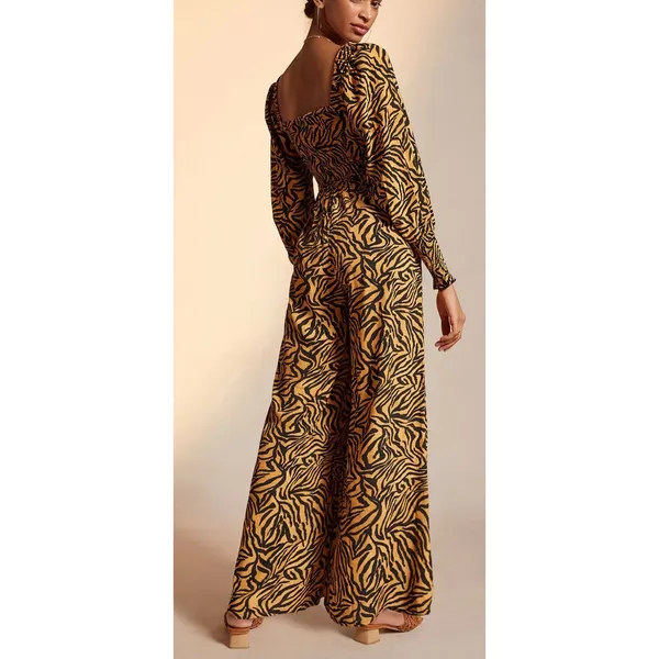 Kachel Anthropologie Tiger-Striped Wide Leg Jumpsuit 4 NWT $170 Animal Print - Image 2